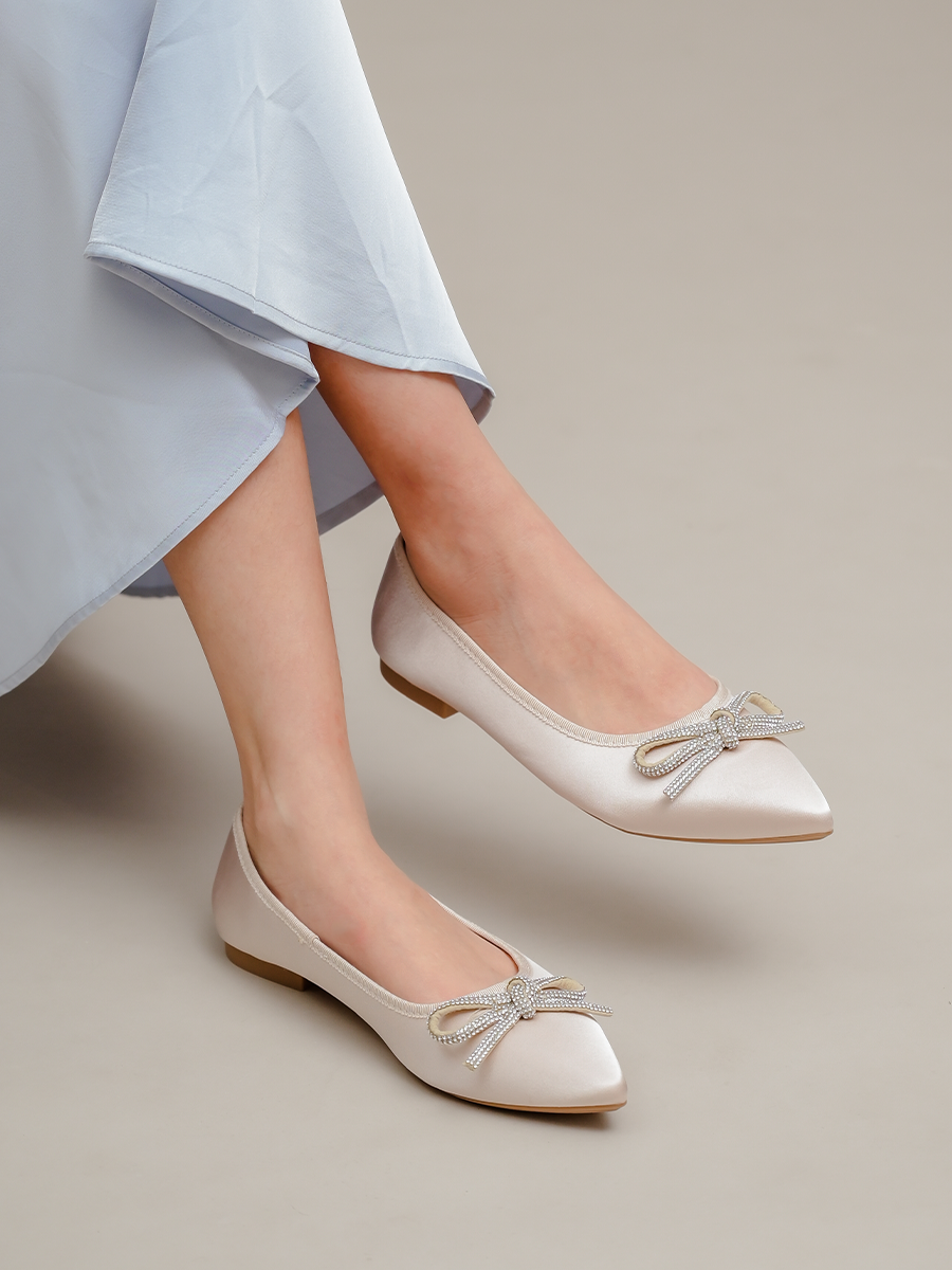 Satin Ribbon Ballerina Flats - Main Image
