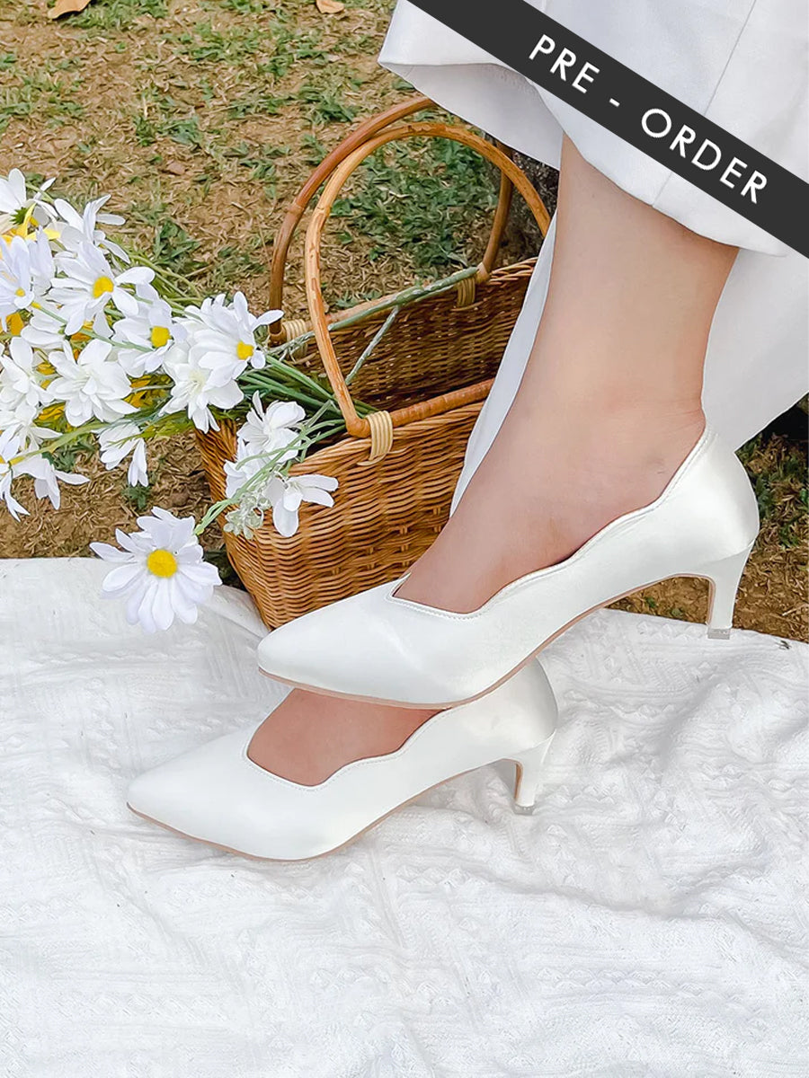 White scalloped heels outlet